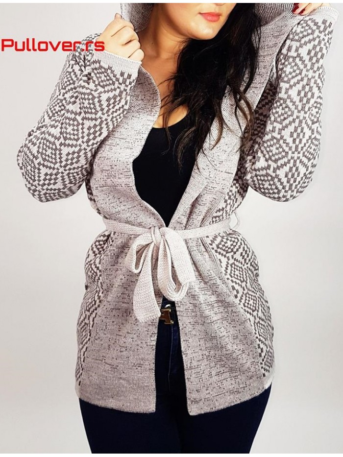 Ženski džemper na vezivanje sa kapuljačom